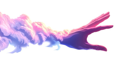 Fototapeta premium Giant Hand Reaching Out from Colorful Clouds Isolate on Transparent Background, cutout, png