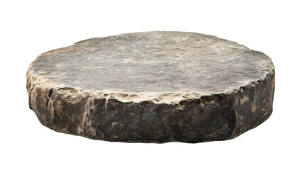 Gray stone slab round pedestal isolated on black background