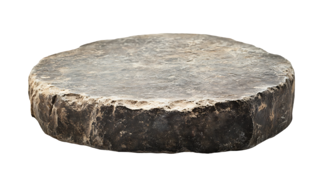 Gray stone slab round pedestal isolated on black background