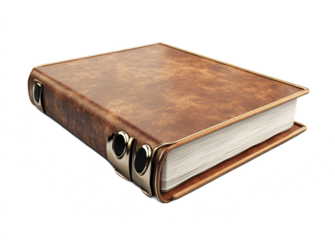 Vintage leather-bound album with metal clasps showcasing a rich brown texture and curved edges, perfect for memories and keepsakes in any setting