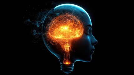 Human head with a glowing light bulb at the center symbolizing innovative engagement tactics and creative thinking