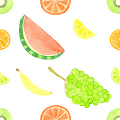 Watercolor Tropical Fruit Seamless Pattern Transparent Background