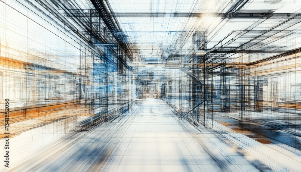 Poster digital abstract city grid render with lines and blue light creating a futuristic perspective