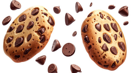 Fresh baked chocolate chip cookies isolated on a white background