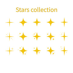 Yellow, gold, orange glitter symbols vector. Set of original vector stars sparkle icon. Bright fireworks, shimmer decorations, shiny flash. Collection of stars and splashes with glowing light effect. 