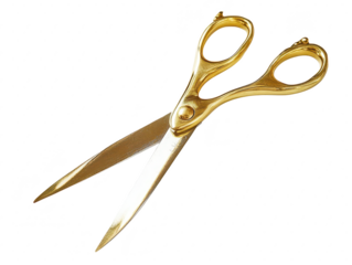 Elegant gold scissors with shiny blades and stylish design, perfect for crafting, sewing, and creative projects, isolated on white background