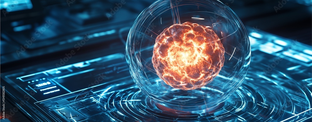 Poster energy core enclosed: an intensely vibrant, glowing energy core is encased within a transparent sphe