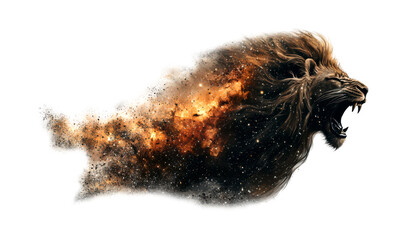 Cosmic Lion Roaring Through a Swirling Nebula Representation Isolate on Transparent Background, cutout, png