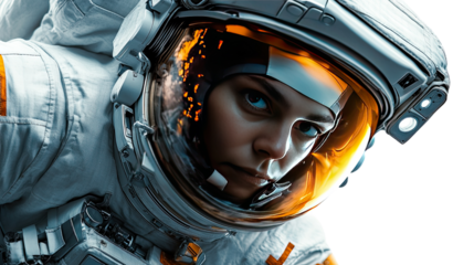 A cyborg woman's 3D head emerges from a dark, futuristic washing machine