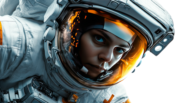 A cyborg woman's 3D head emerges from a dark, futuristic washing machine