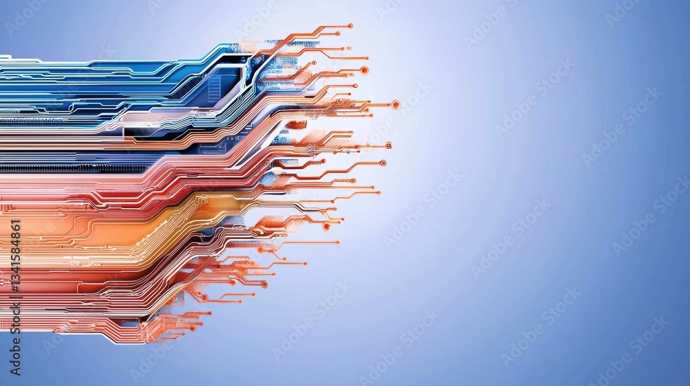 Leinwandbilder abstract technology background featuring vibrant circuit patterns in dynamic motion, perfect for mod
