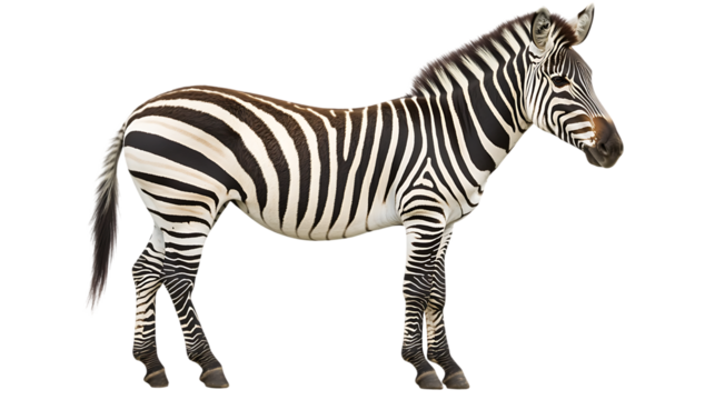 Striking zebra stands in profile with bold black stripes