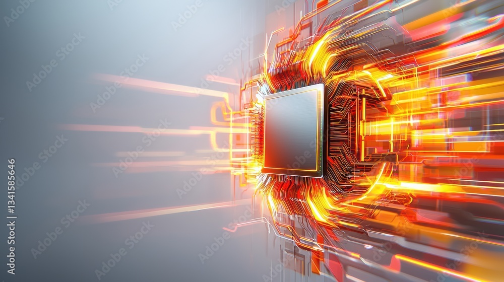 Aufkleber An abstract representation of a computer processor emitting dynamic light, symbolizing speed and advanced technology.