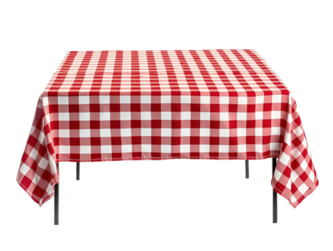 Red and White Checkered Tablecloth on a Simple Table, Ideal for Picnics, Outdoor Events, and Dining Settings, Perfect for Home Decor and Food Photography - Powered by Adobe