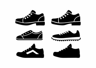 Vector Illustration graphic features a collection of different shoe silhouettes.