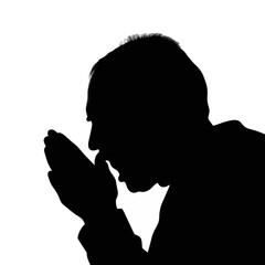 Elderly Hispanic man sneezing in silhouette, human emotions and gestures