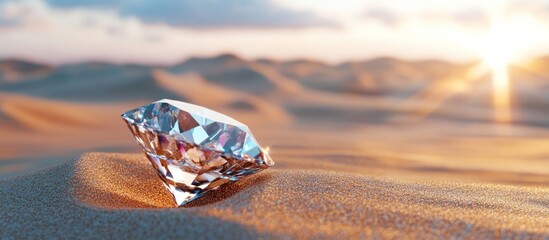Desert sunset, diamond in sand.  Luxury, wealth