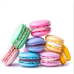 Stack of Colorful Macarons in Green, Pink, Yellow, Purple, and Blue &ndash; Delicate French Pastry with Vibrant Flavors