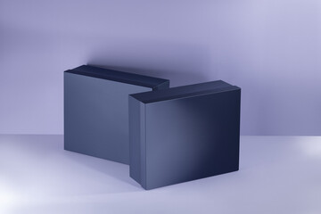 Mockup of a blue box made of palette cardboard in perspective