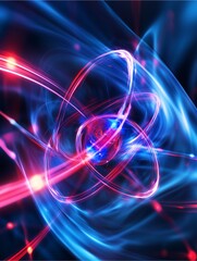 Obraz premium Quantum Energy: An abstract composition of swirling energy, depicted in vibrant shades of blue and red, with luminous trails creating a sense of dynamic movement, evoking a sense of cosmic beauty.