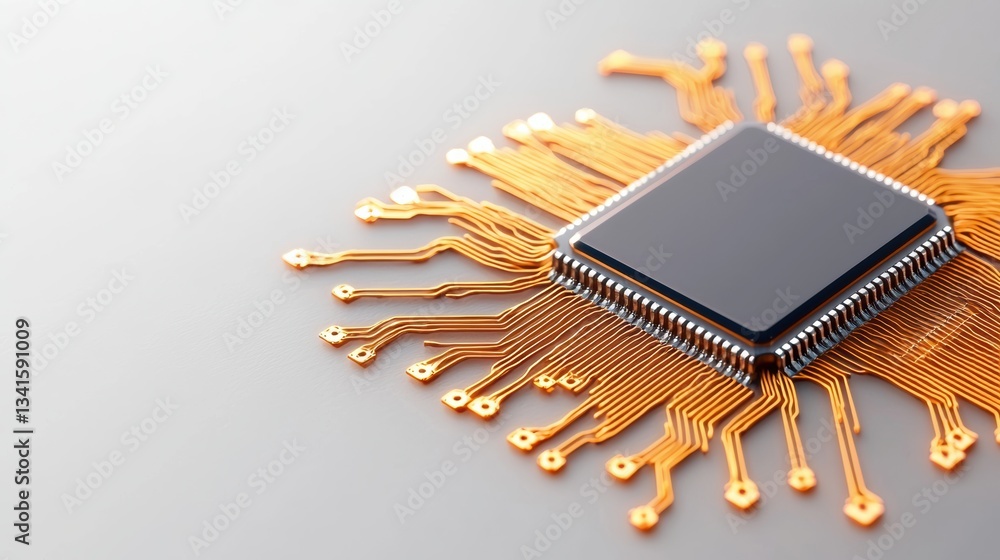 Aufkleber Close-up view of a microchip on a circuit board, showcasing innovation in electronics and computing technology.