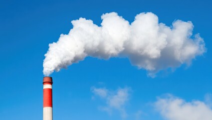 Industrial smokestack emitting smoke against a clear blue sky