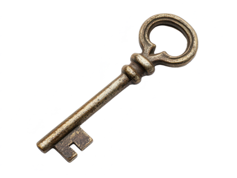 Vintage Antique Key Isolated on White Background for Home Decor, Symbolism of Unlocking Doors and Secrets, Inspiring Heritage and History