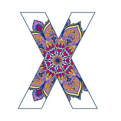 Mandala alphabet letter  for adults vector illustration.