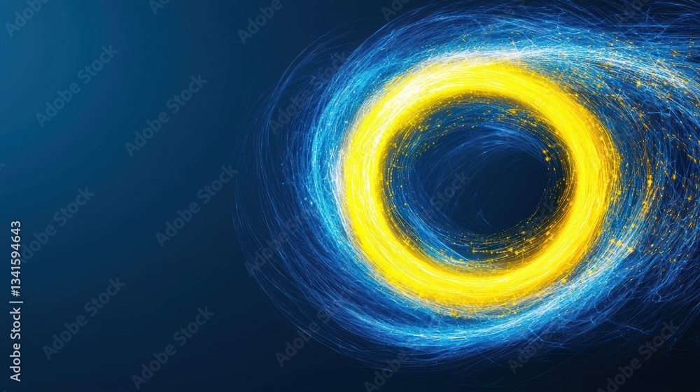 Poster dynamic swirl of blue and yellow light creates an eye-catching abstract design perfect for modern pr