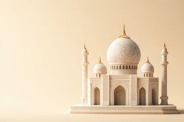 Fototapeta premium A miniature architectural model of a beautiful mosque is displayed proudly