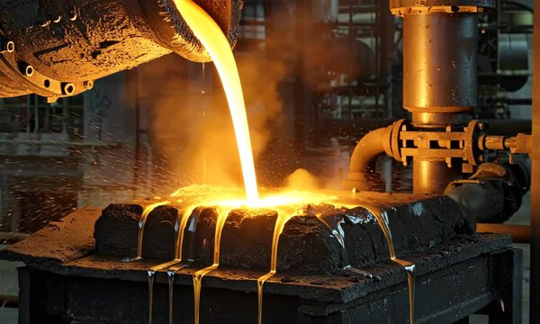 Molten Metal Pouring into Industrial Mold