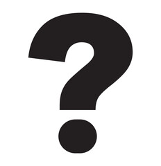 Question mark icon in black on a white background.  