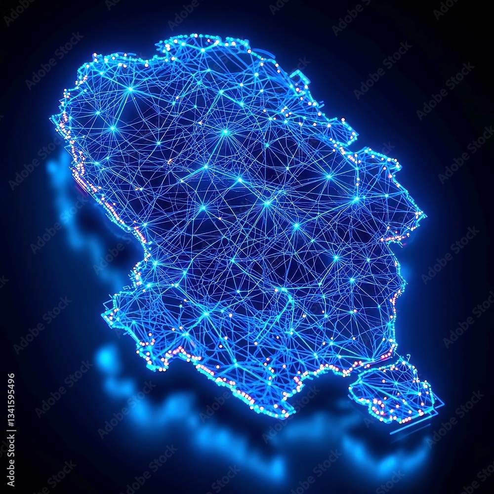 Aufkleber glowing digital map of sweden, interconnected blue data nodes, fine network lines, dark tech-oriente