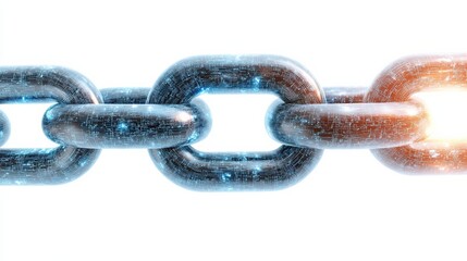 Obraz premium Futuristic close-up of a metallic chain link, symbolizing strength, connection, and advanced technology in modern industry.