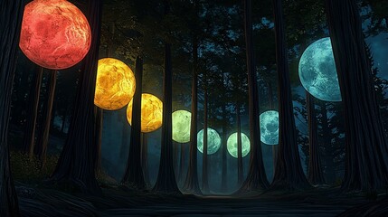 Cosmic Forest Path at Night