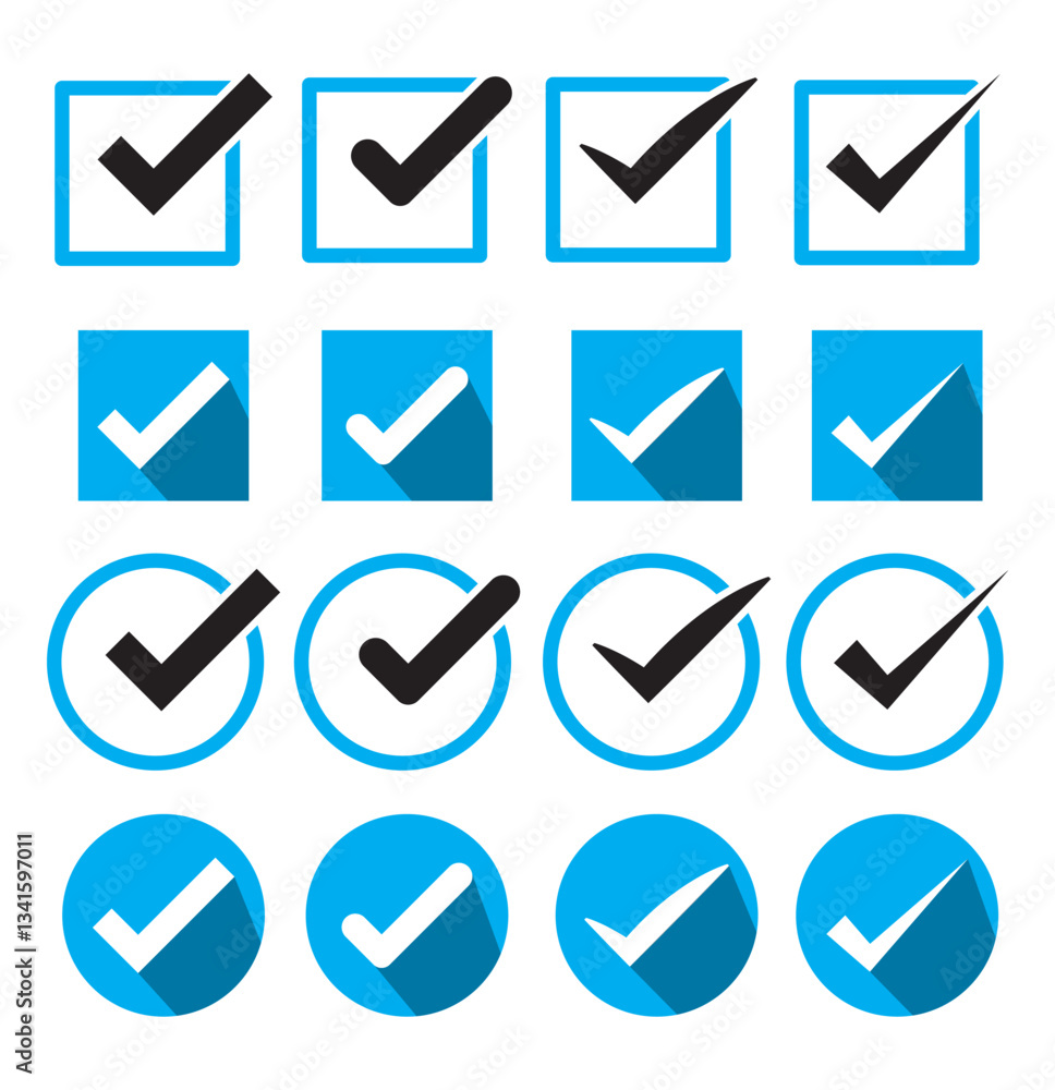 Poster check mark and red cross icon set. circle and square. checkmark illustration. vector symbols set ,ch