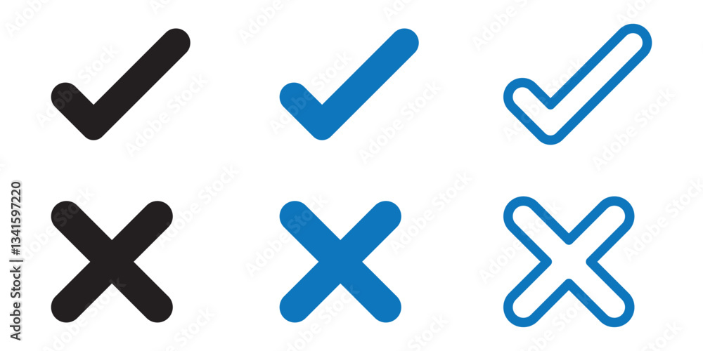 Poster checkmark and x mark icon. check and uncheck icon vector. validation icon vector. for apps and websi