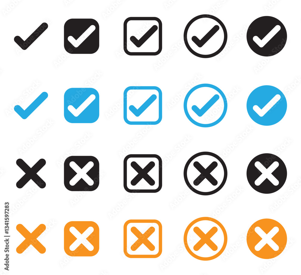 Poster checkmark and x mark icon. check and uncheck icon vector. validation icon vector. for apps and websi