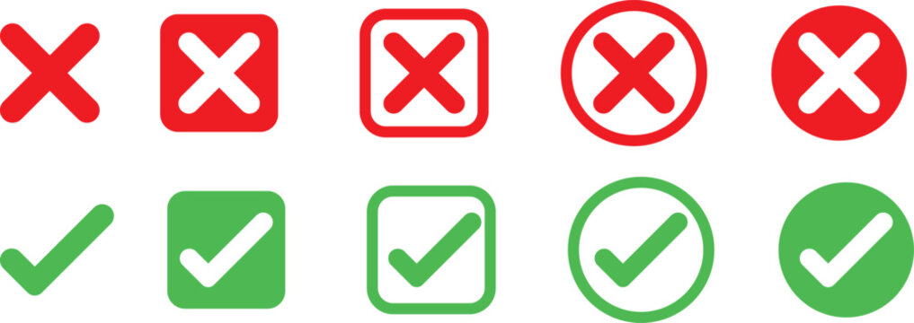 checkmark and X mark icon. check and uncheck icon vector. validation icon vector. for apps and websites.