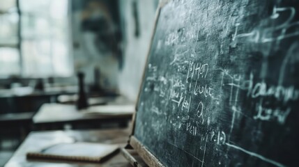 Chalkboard with complex math equations in school or college, higher education, schools in America or China