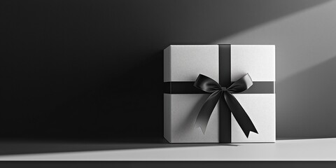 sleek and stylish monochrome gift box with a minimalist black ribbon
