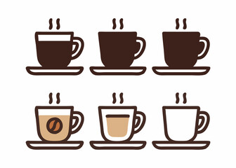 A seamless repeating pattern of black silhouette coffee cups and saucers with steam rising.