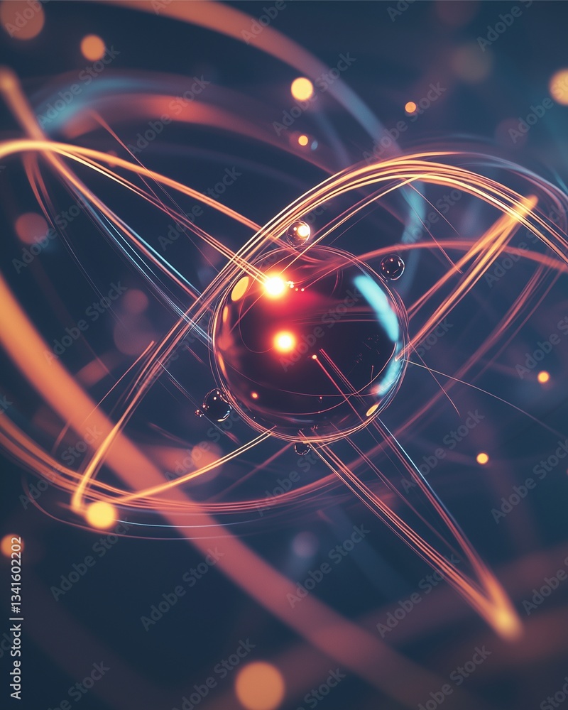 Poster atoms in motion: a visually stunning representation of an atom with electrons orbiting the nucleus i