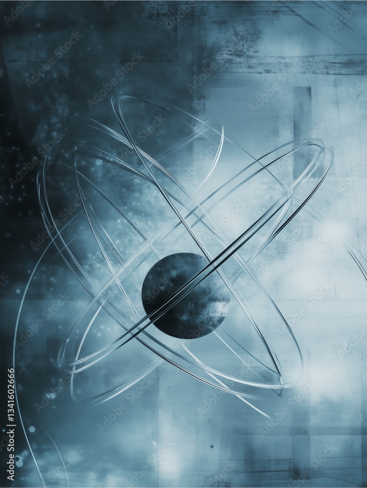 Poster atomic world: a captivating abstract illustration showcases an atom's structure with orbiting electr