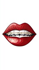 Obraz premium Bright red lips with heart-shaped braces on display in a playful and bold design emphasizing modern beauty trends and confidence