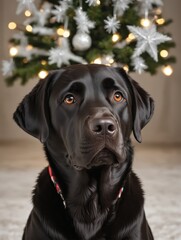 Fototapeta premium Black Labrador Christmas Portrait