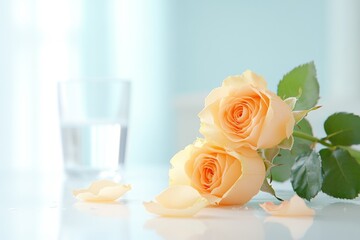 Experiencia relajante en un elegante hotel con lavabo y ramo de rosas frescas