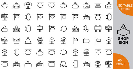 Shop Sign icon pack | Detailed Outline | Editable Stoke 60 icon | Victor illustrator.