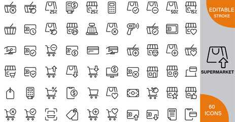 Supermarket icon pack | Detailed Outline | Editable Stoke 60 icon | Victor illustrator.
