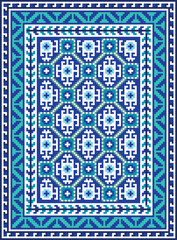 Vector Carpet Pattern. Luxury Oriental Vintage Carpet in Beige and Dark Blue tones.
